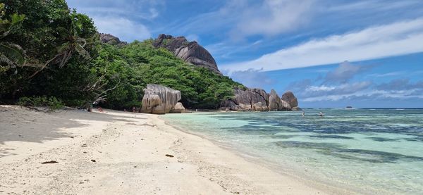 Scenic view of beach against sky