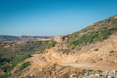 Scenic view of landscape against clear blue sky