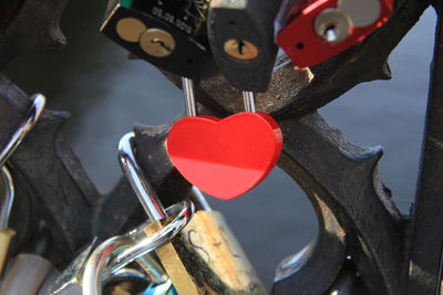 Close-up of padlocks on bicycle