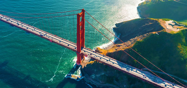 High angle view of golden gate bridge over sea