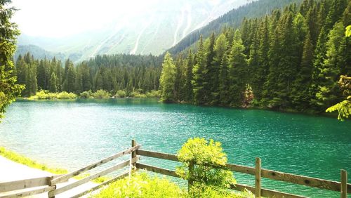 Scenic view of river and mountains