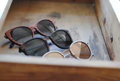 Close-up of sunglasses on table