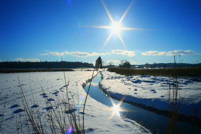 Scenic view of landscape against blue sky