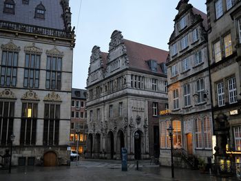 Low angle view of medieval buildings in city