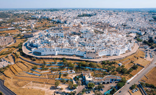 High angle view of cityscape against sky