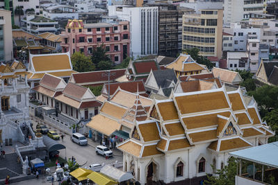 High angle view of buildings in city