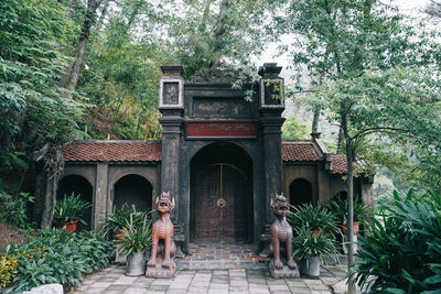 Rear view of people walking in park