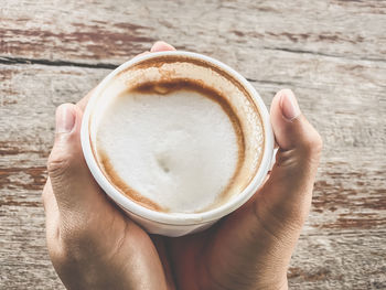 Close-up of hand holding coffee cup