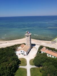 High angle view of sea against clear sky