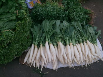 High angle view of vegetables in market