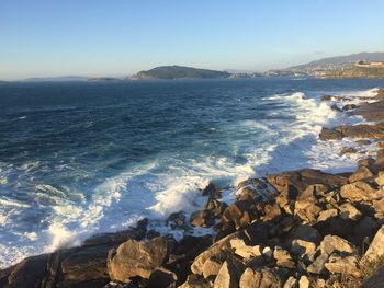 Scenic view of sea against sky during winter