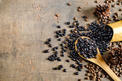 High angle view of coffee beans on floor