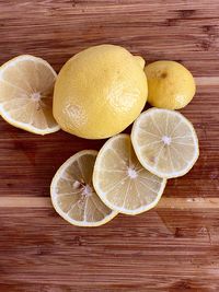 High angle view of fruits on cutting board