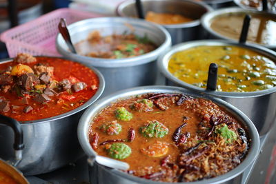 Close-up of food served on table