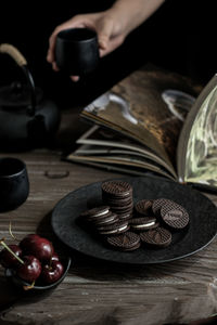 Close-up of coins on table