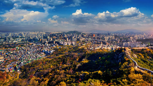 High angle view of townscape against sky