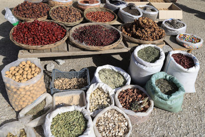 High angle view of food for sale