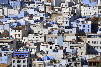 High angle view of buildings in city, chefchaouen morocco 