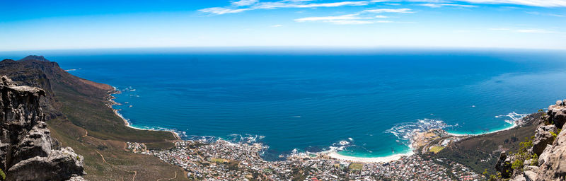 Panoramic view of sea against blue sky