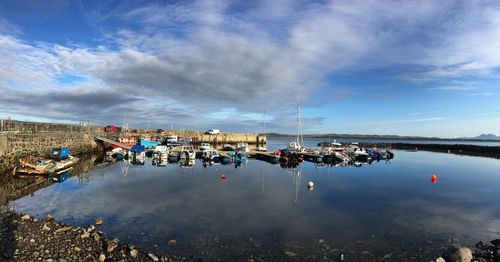 People on lake against sky