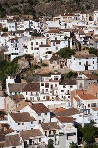 High angle view of buildings in city