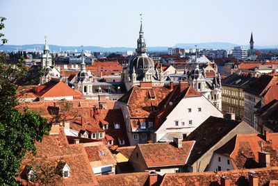 View over red roofs of graz, austria 