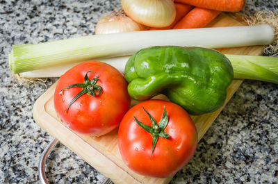 High angle view of tomatoes on table