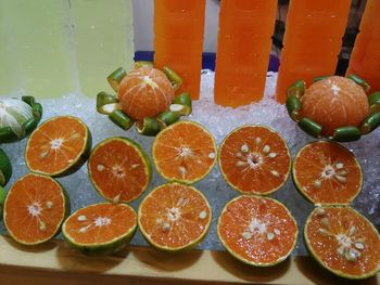 High angle view of fruits on table