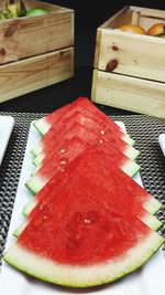 High angle view of strawberry in plate on table