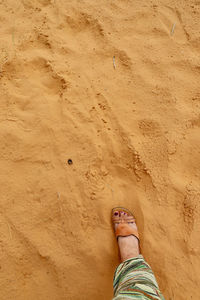 Low section of woman standing on sand