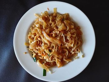 High angle view of noodles served in plate