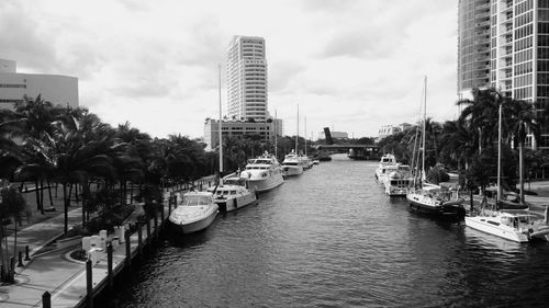 High angle view of river amidst buildings in city