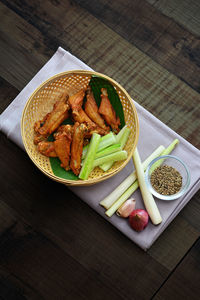 High angle view of food on table