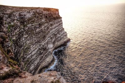 Rock formations by sea against sky