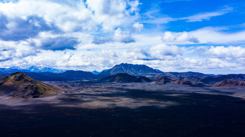 Scenic view of dramatic landscape against cloudy sky