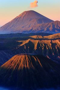 Scenic view of mountains at sunset