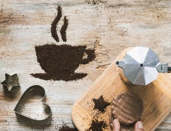 High angle view of person preparing food on table