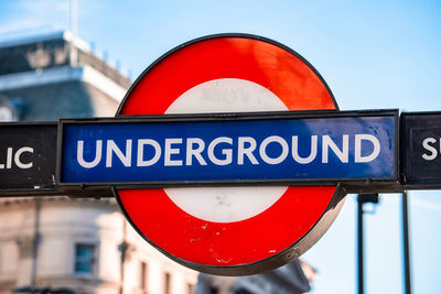 London underground sign located in the city center.