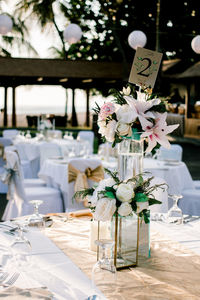 Potted plant on table at restaurant