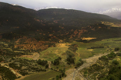 High angle view of road amidst landscape against sky