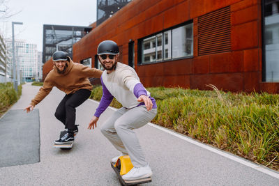 Men ride electric skateboards. electric skateboard. the future livestyle
