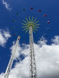 Low angle view of chain swing ride against sky