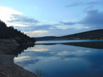 Reflection of clouds in calm lake