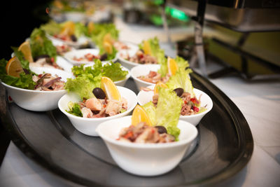 Close-up of meal served on table