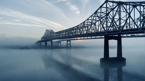 Low angle view of bridge over river against sky during sunset