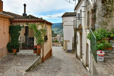 A narrow street in calitri, a picturesque village in the province of avellino in campania, italy.