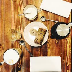 High angle view of breakfast on table