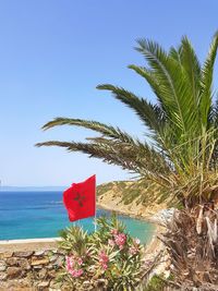 Scenic view of sea against clear blue sky