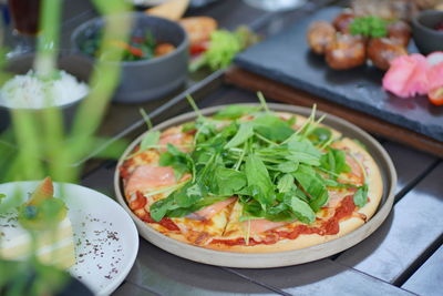 High angle view of food in plate