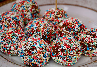 Homemade chocolate balls coated with sprinkles